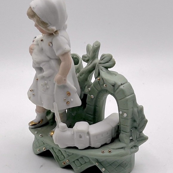 Charming Porcelain Girl Figurine with Baby doll and Toy Train - Picture 7 of 7